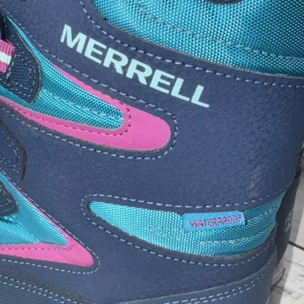Merrell Kids Snow Bank 3.0 Waterproof Winter Boots Size 4M Navy Turquoise Pink